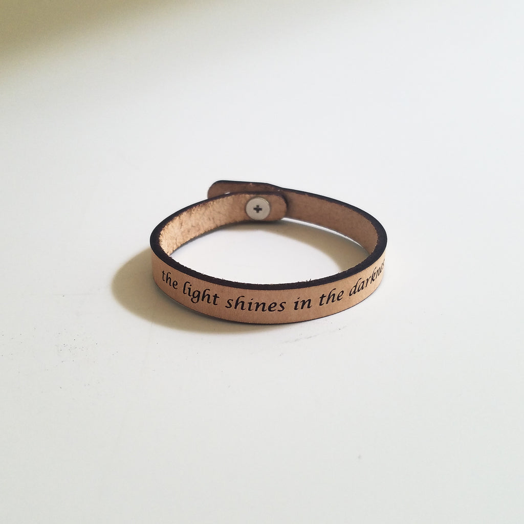 Spiritual Quote Bracelet - the light shines in the darkness