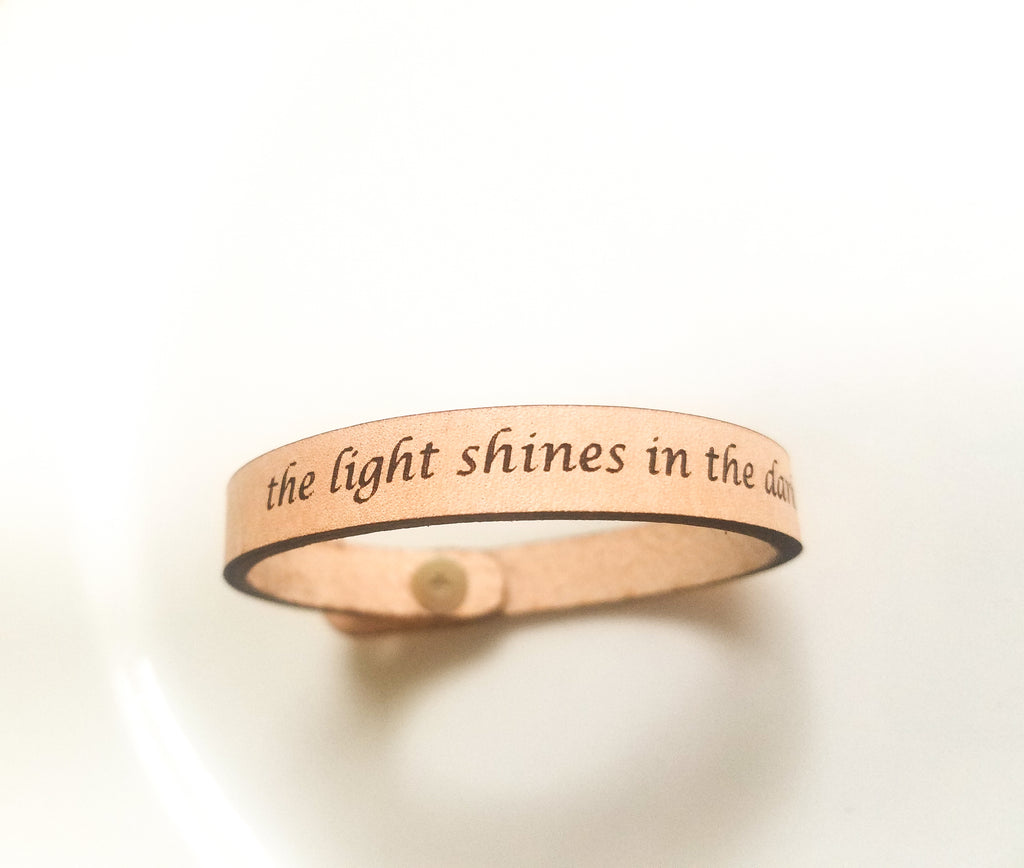 Spiritual Quote Bracelet - the light shines in the darkness